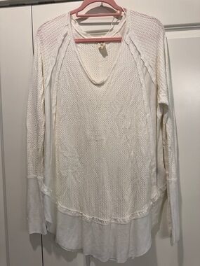 We The Free Cream Long Sleeve Waffle Knit Top